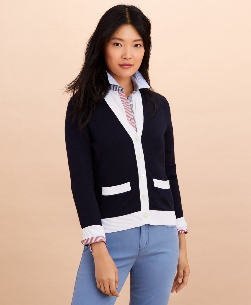 Brooks Brothers Women Contrast-Trim Cotton-Blend Cardigan