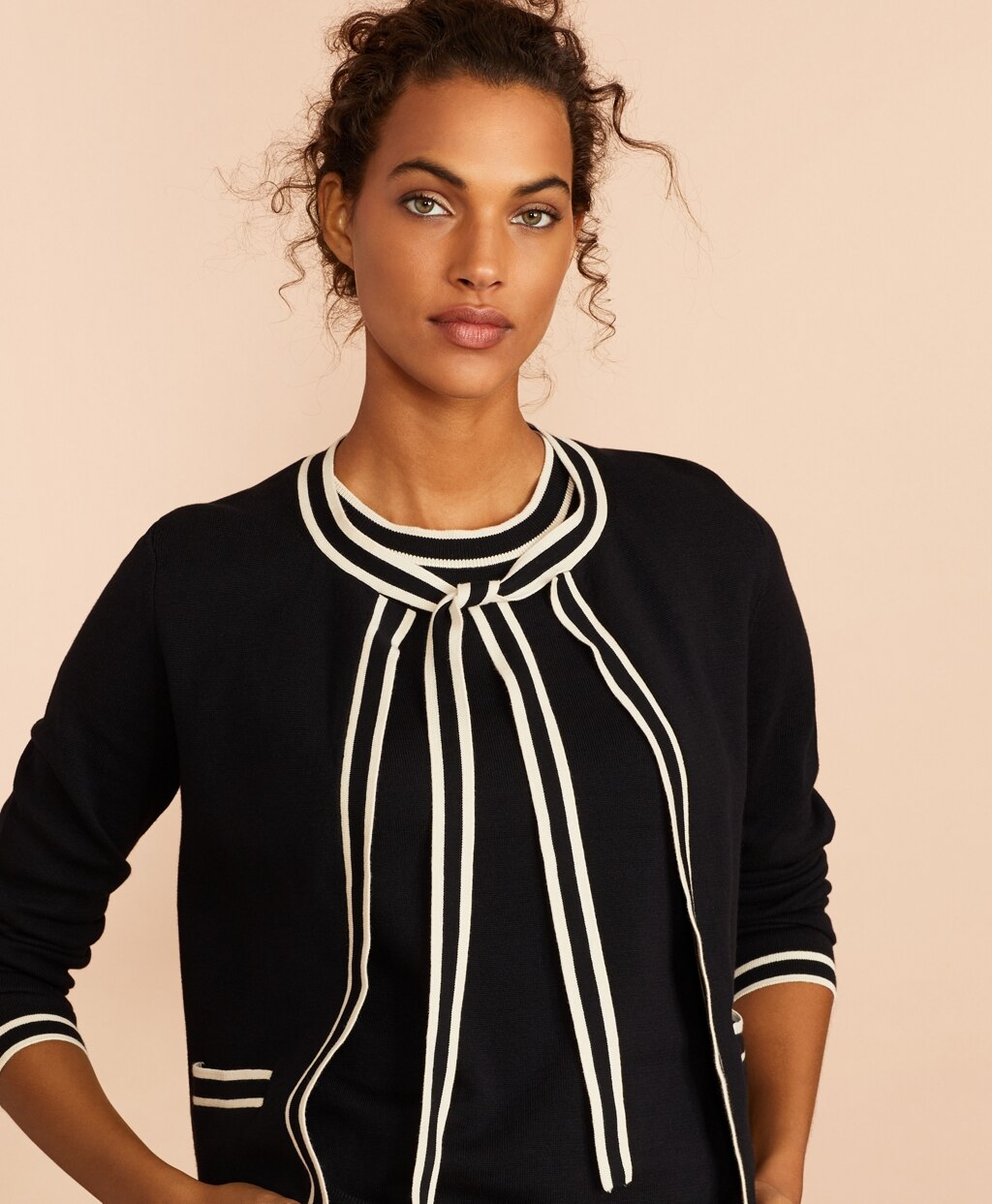 Brooks Brothers Women Tie-Neck Cotton Cardigan
