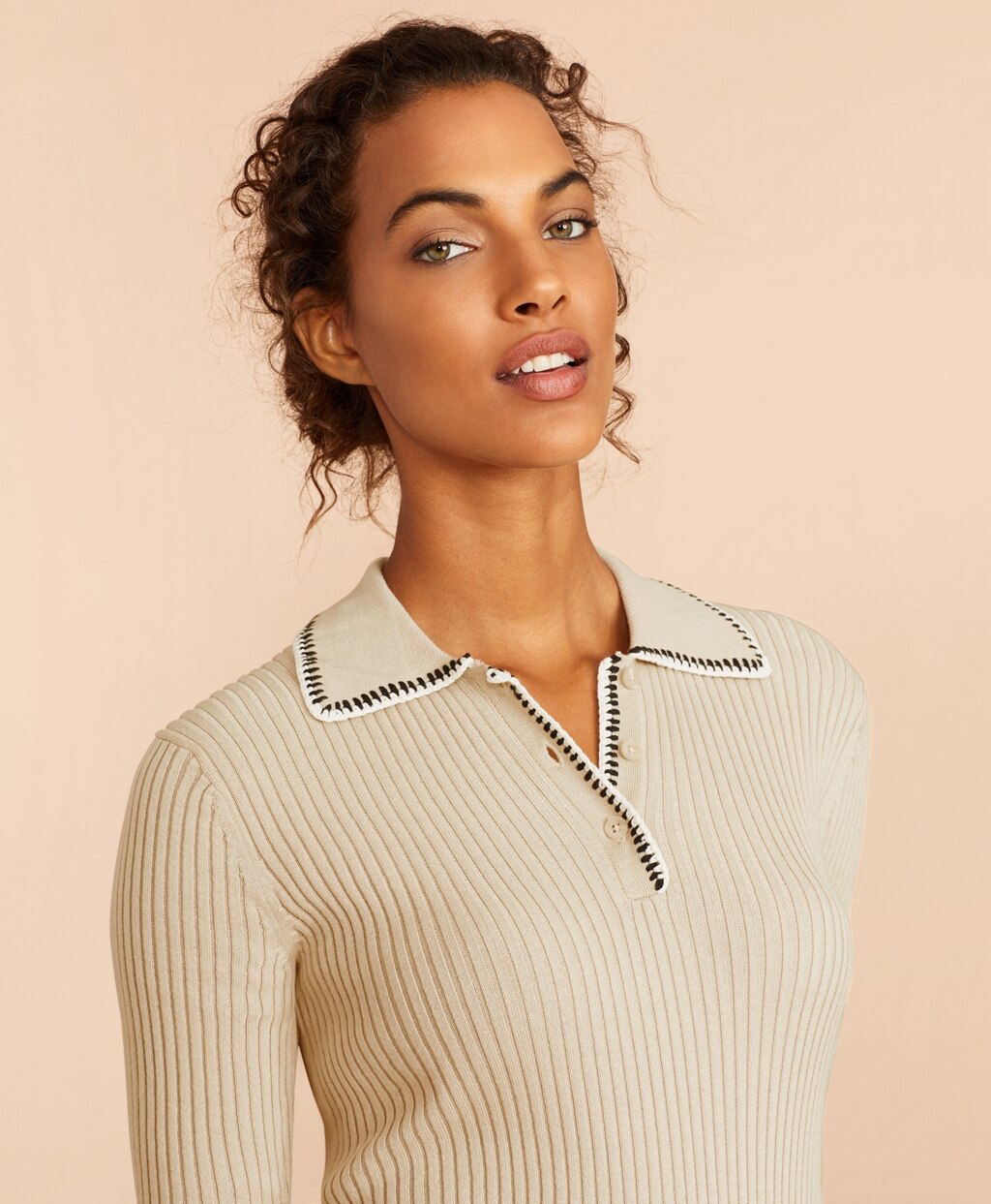 Brooks Brothers Women Rib-Knit Cotton Polo Sweater