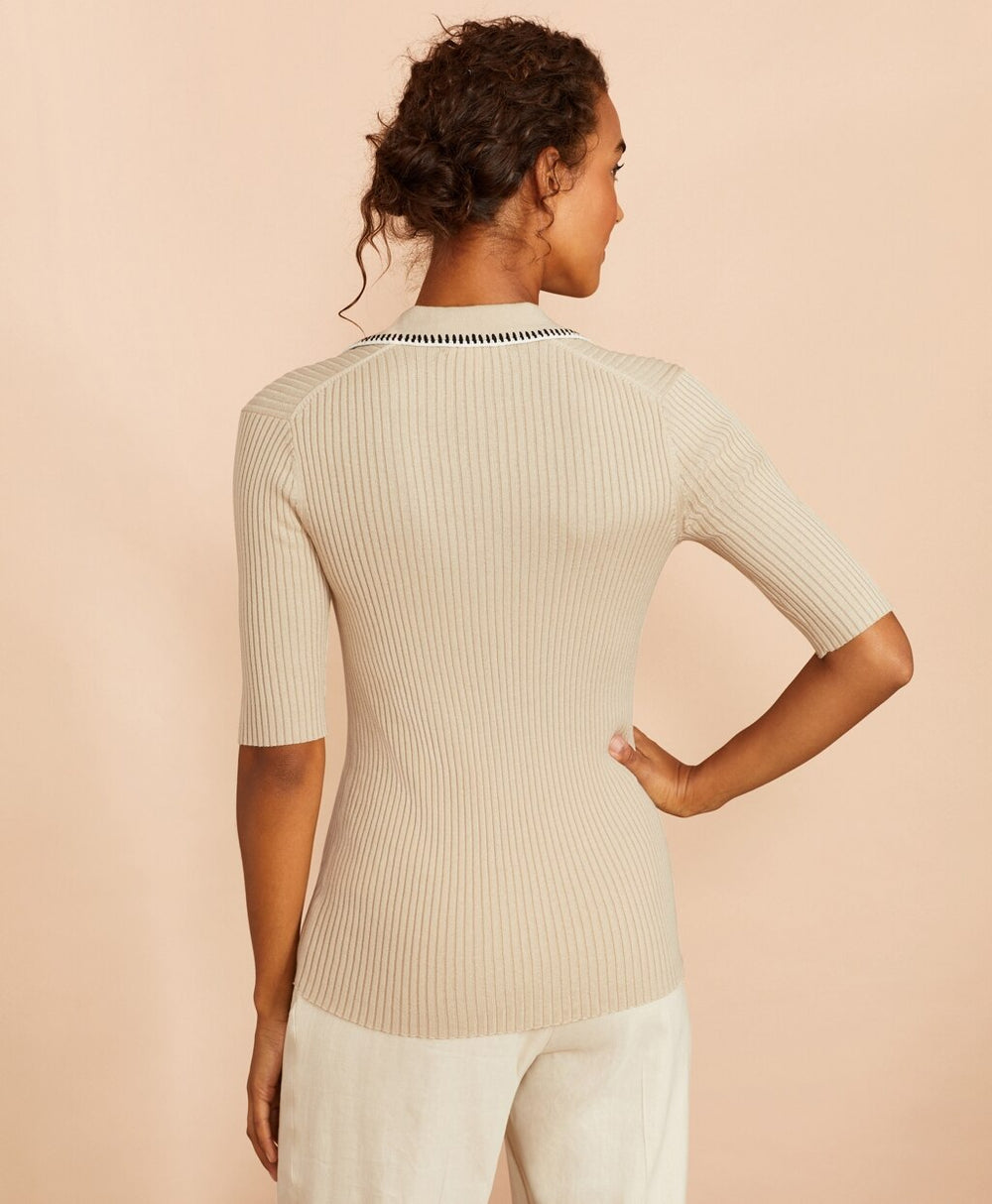 Brooks Brothers Women Rib-Knit Cotton Polo Sweater