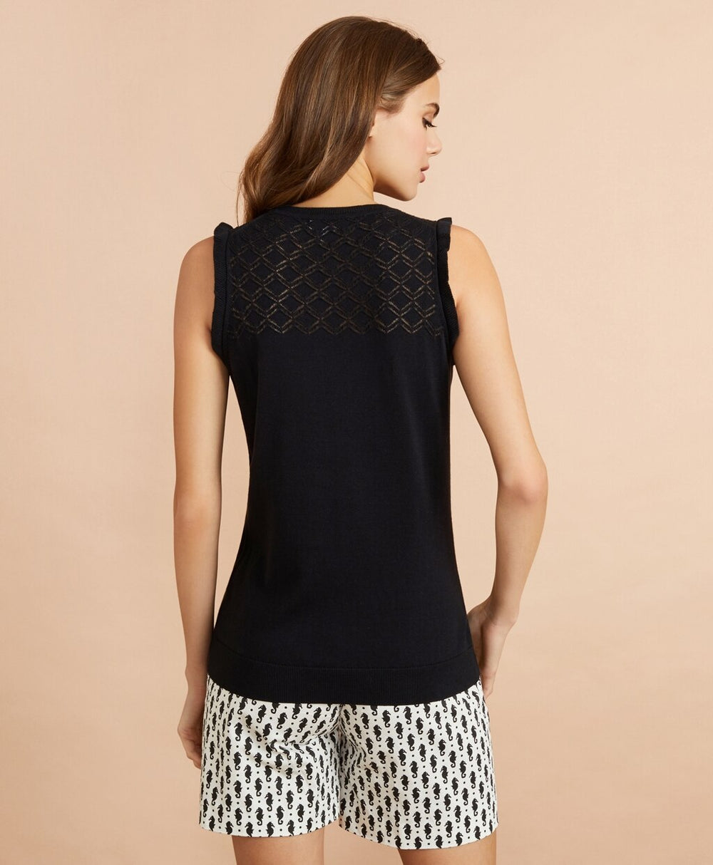 Brooks Brothers Women Cotton Pointelle-Yoke Tank