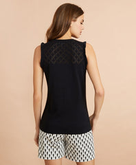 Brooks Brothers Women Cotton Pointelle-Yoke Tank