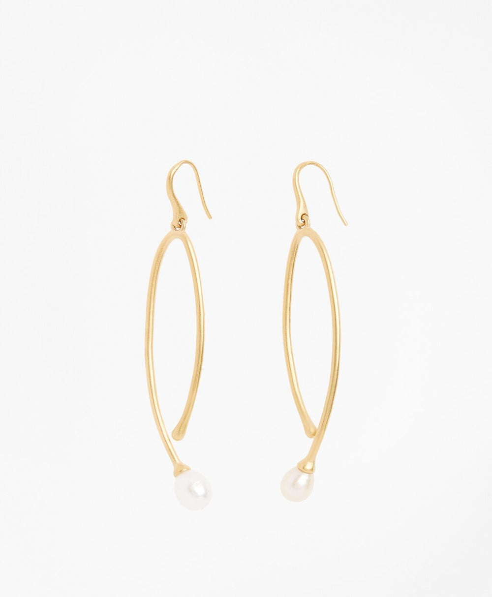 Brooks Brothers Women Freshwater Pearl Gold-Plated  Long Drop Earrings