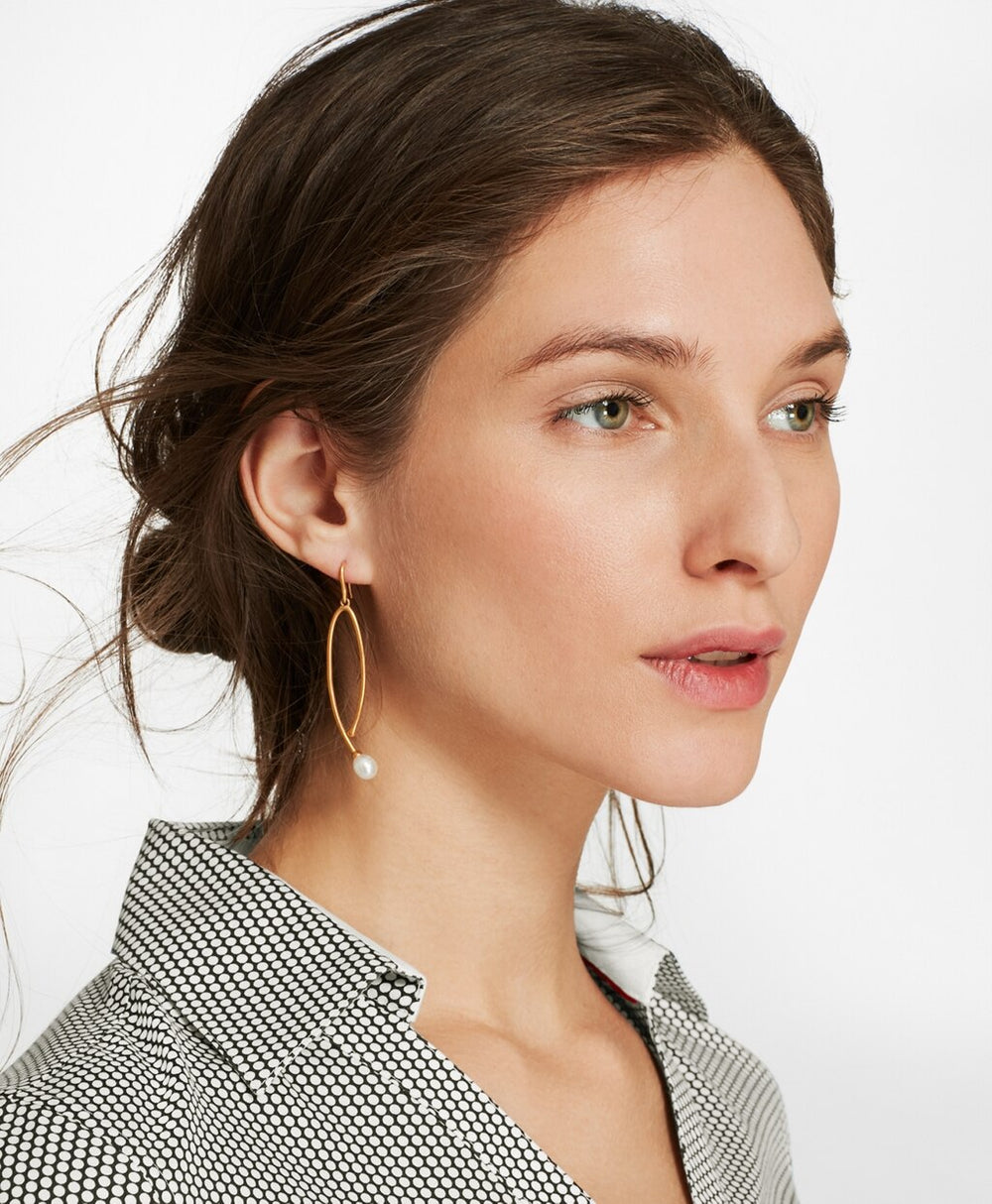 Brooks Brothers Women Freshwater Pearl Gold-Plated  Long Drop Earrings