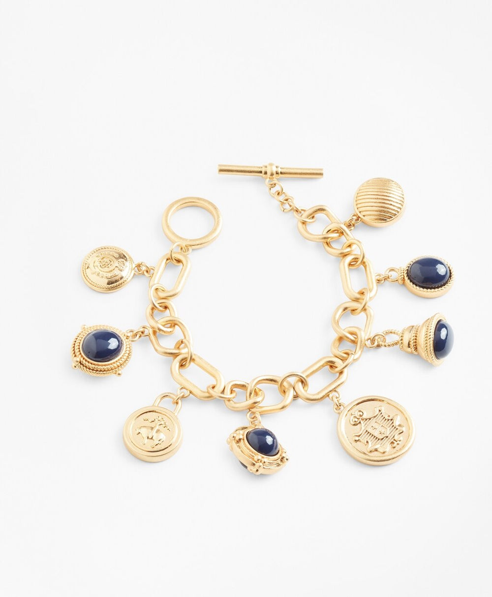 Brooks Brothers Women Gold-Plated Crest and Cabochon Charm Bracelet