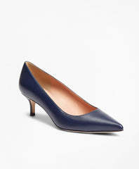 Brooks Brothers Women Leather Point-Toe Kitten-Heel Pumps