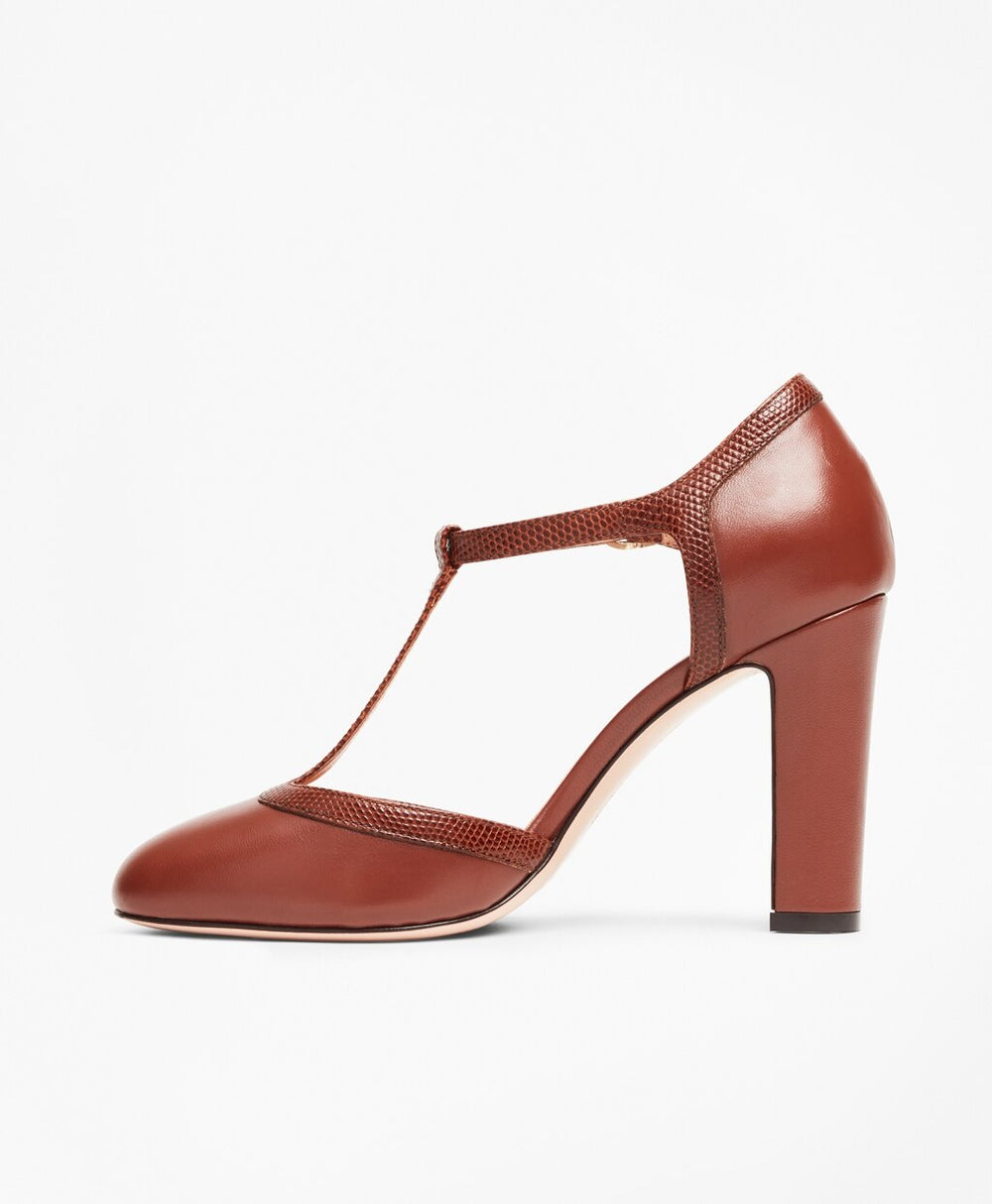 Brooks Brothers Women Leather T-Strap Pumps
