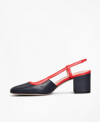 Brooks Brothers Women Two-Tone Leather Block-Heel Slingback Pumps