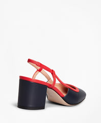 Brooks Brothers Women Two-Tone Leather Block-Heel Slingback Pumps