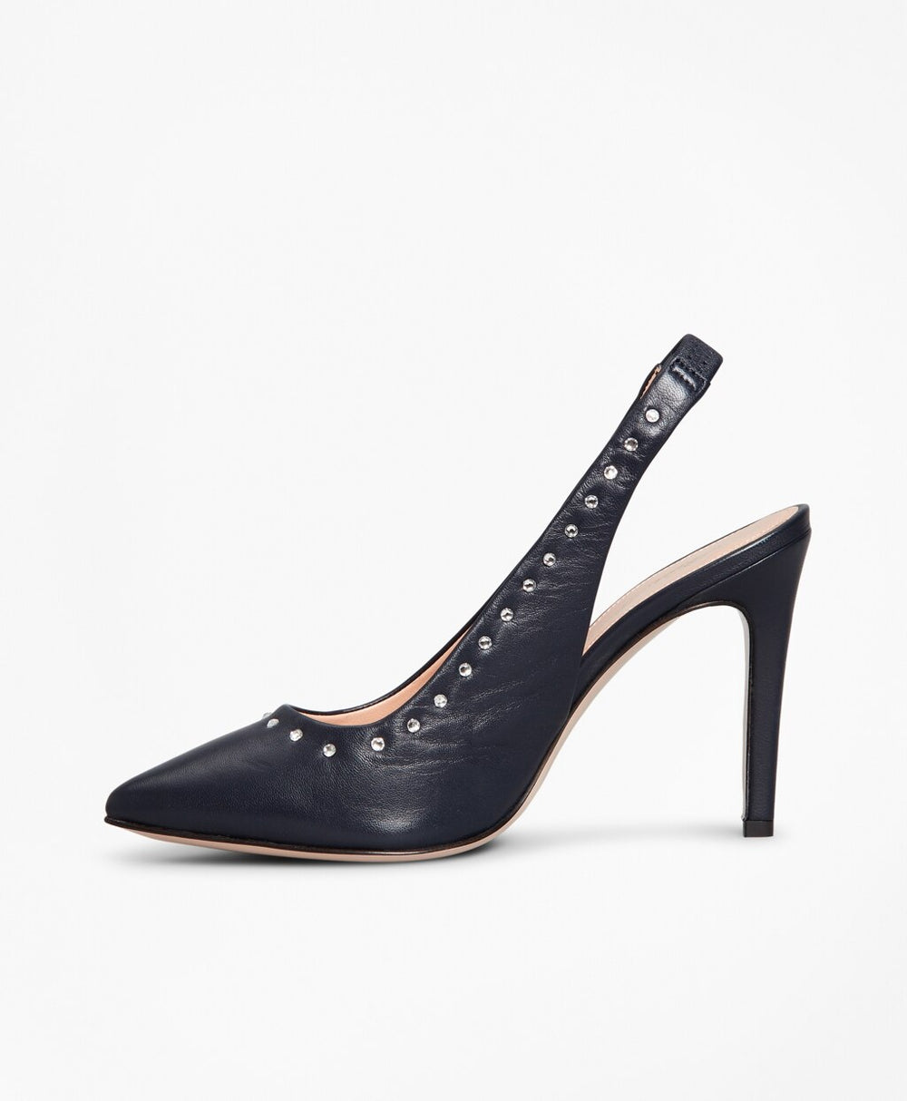 Brooks Brothers Women Rhinestone-Studded Leather Slingback Pumps