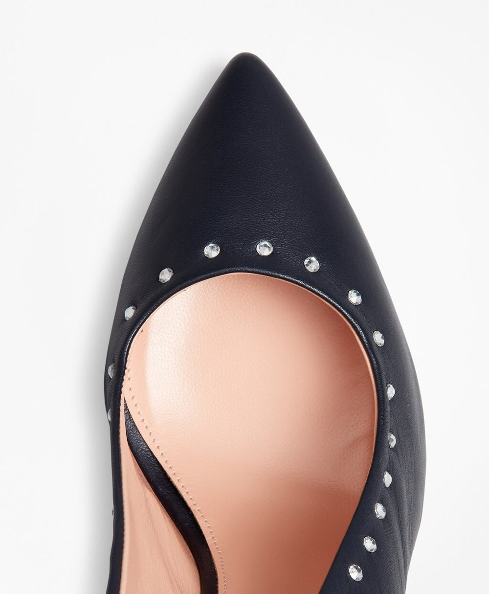 Brooks Brothers Women Rhinestone-Studded Leather Slingback Pumps