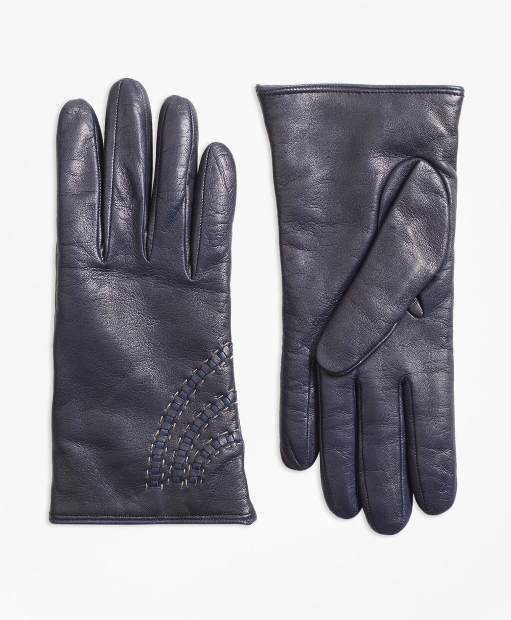 Brooks Brothers Women Topstitched Cashmere-Lined Leather Gloves