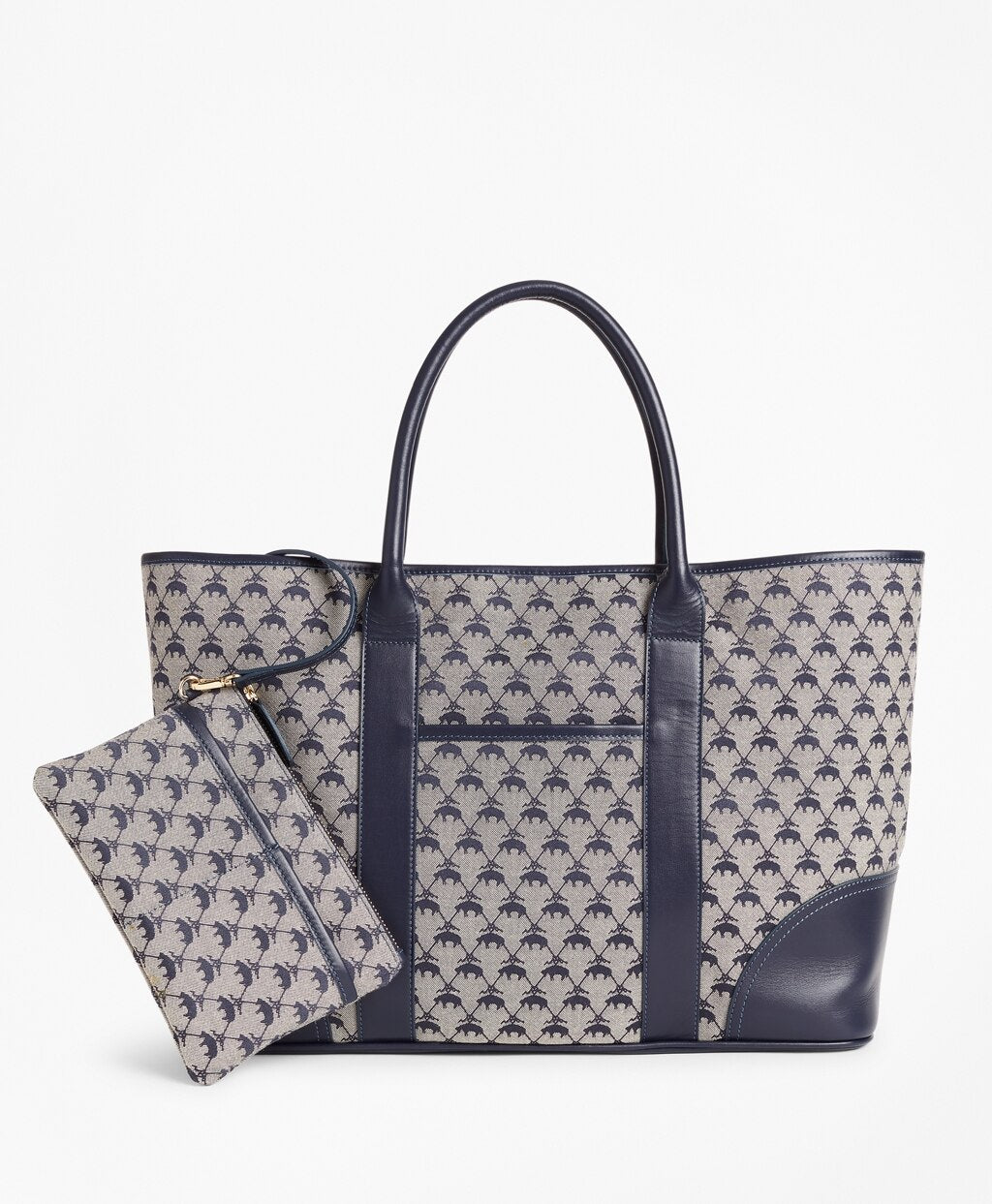 Brooks Brothers Women Leather-Trimmed Logo Jacquard Tote Bag