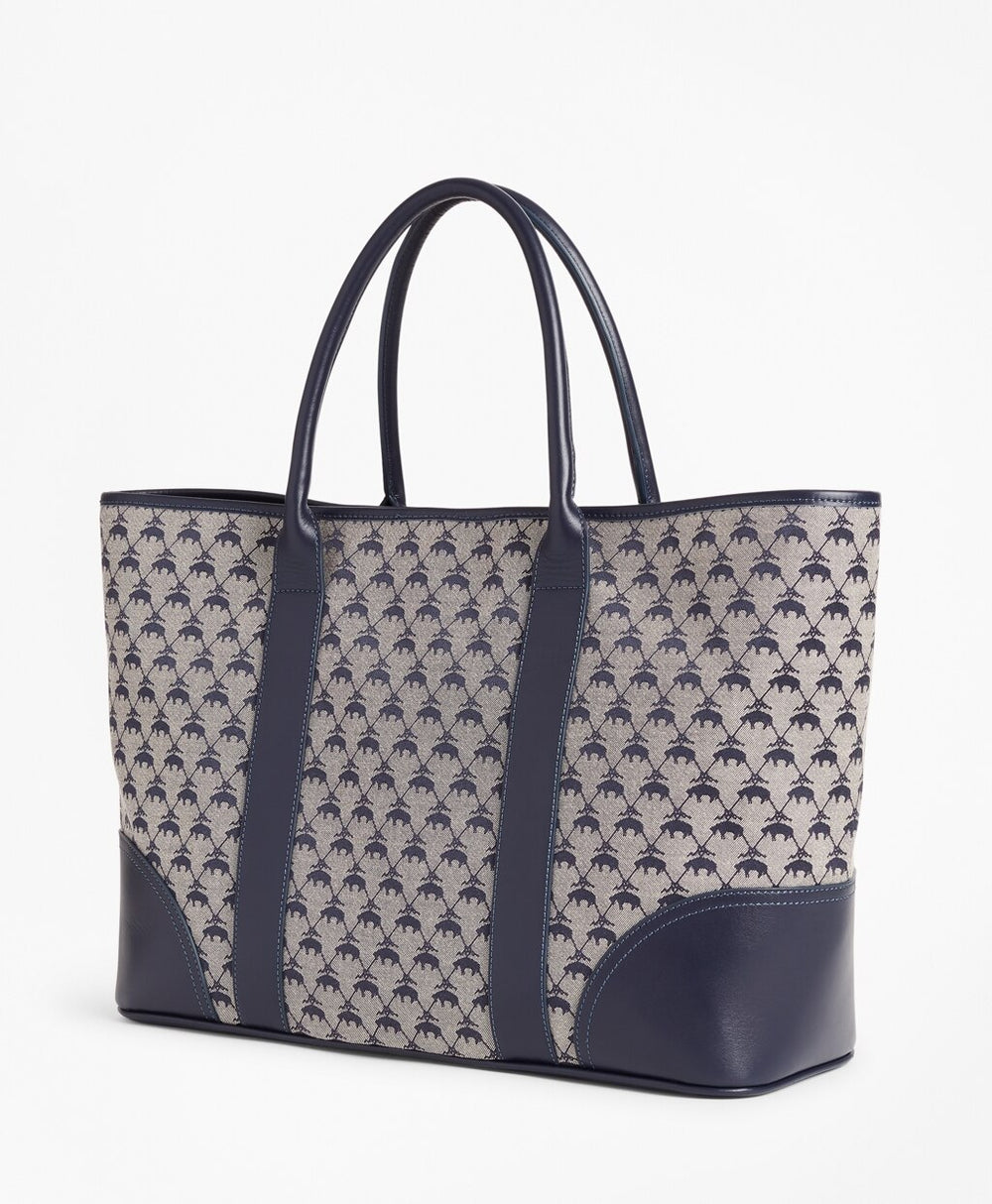 Brooks Brothers Women Leather-Trimmed Logo Jacquard Tote Bag