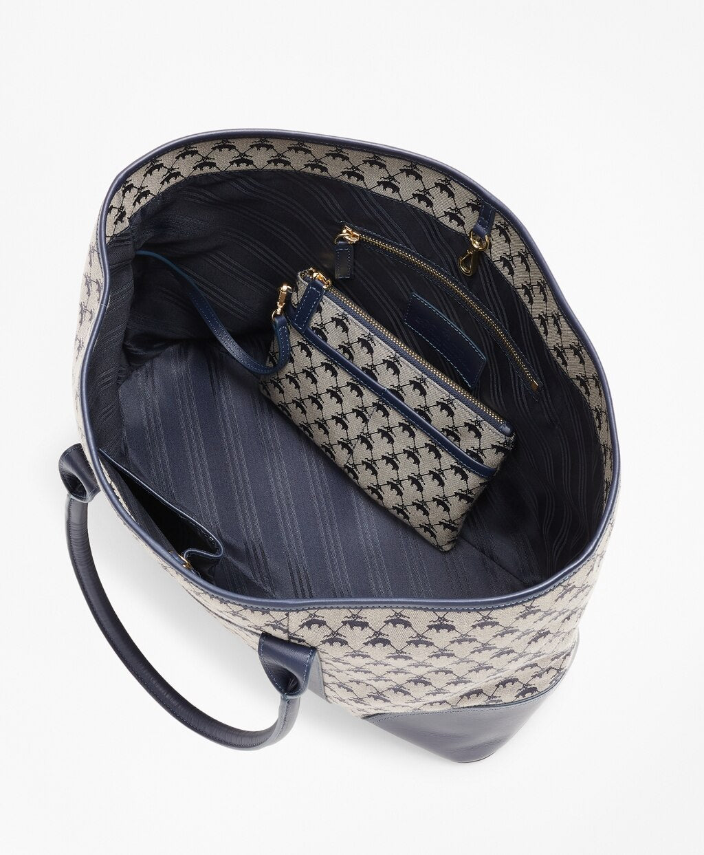 Brooks Brothers Women Leather-Trimmed Logo Jacquard Tote Bag