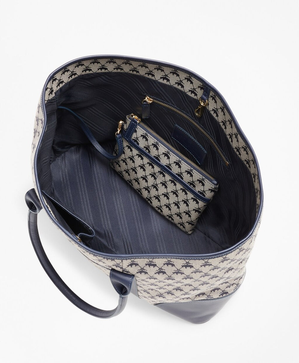 Brooks Brothers Women Leather-Trimmed Logo Jacquard Tote Bag