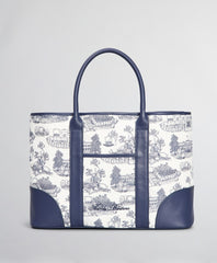 Brooks Brothers Women Leather-Trimmed Toile Canvas Tote Bag