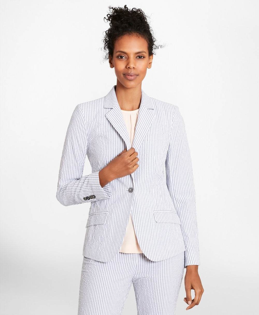Brooks Brothers Women Striped Stretch Cotton Seersucker Jacket