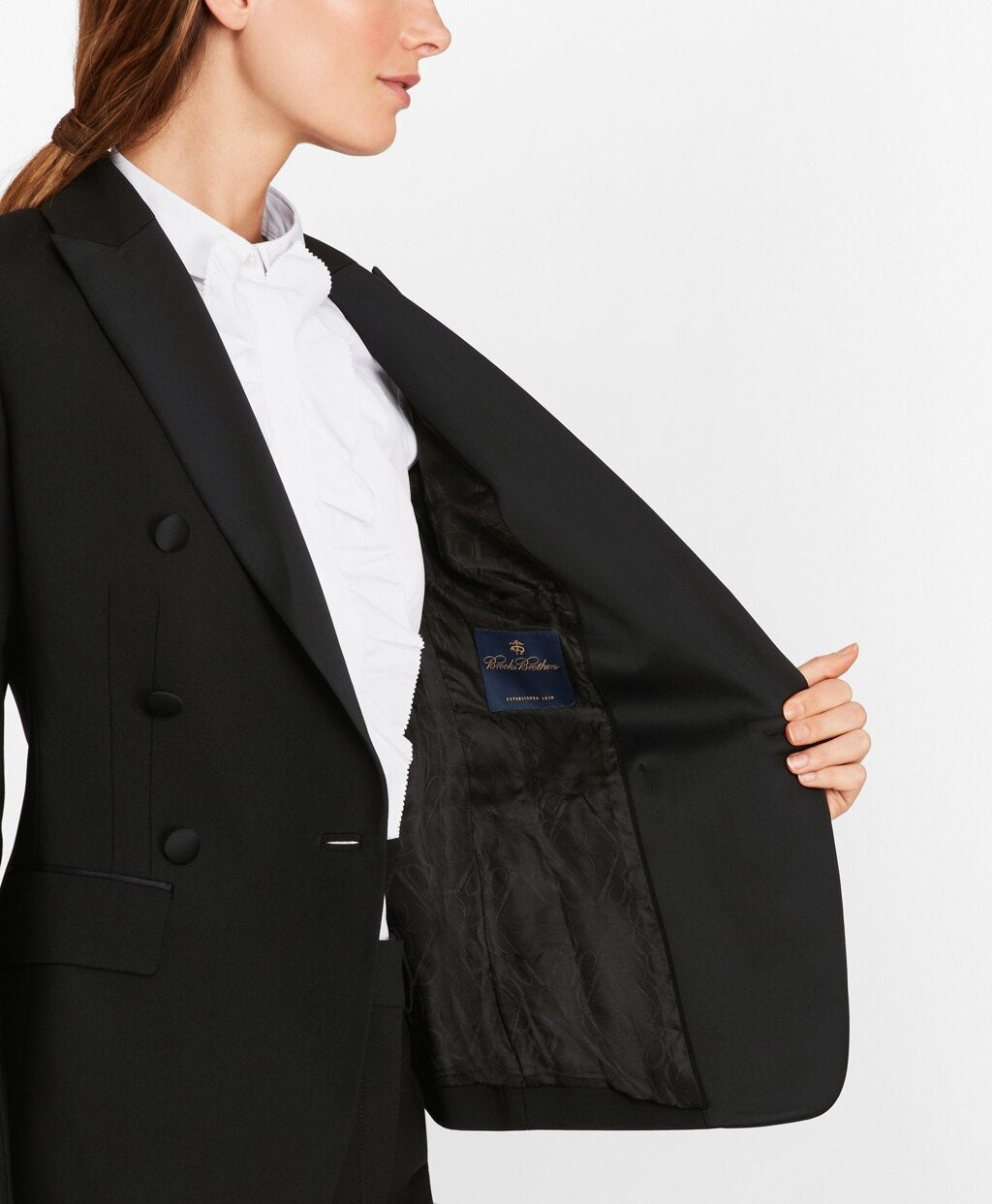Brooks Brothers Women Stretch-Wool Crepe Double-Breasted Tuxedo Jacket