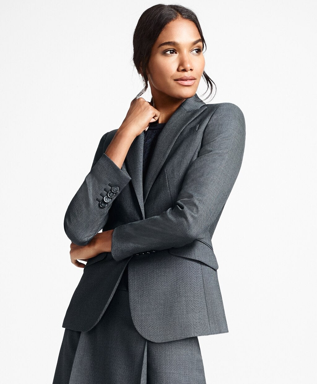 Brooks Brothers Women Bird's-Eye Stretch-Wool One-Button Jacket