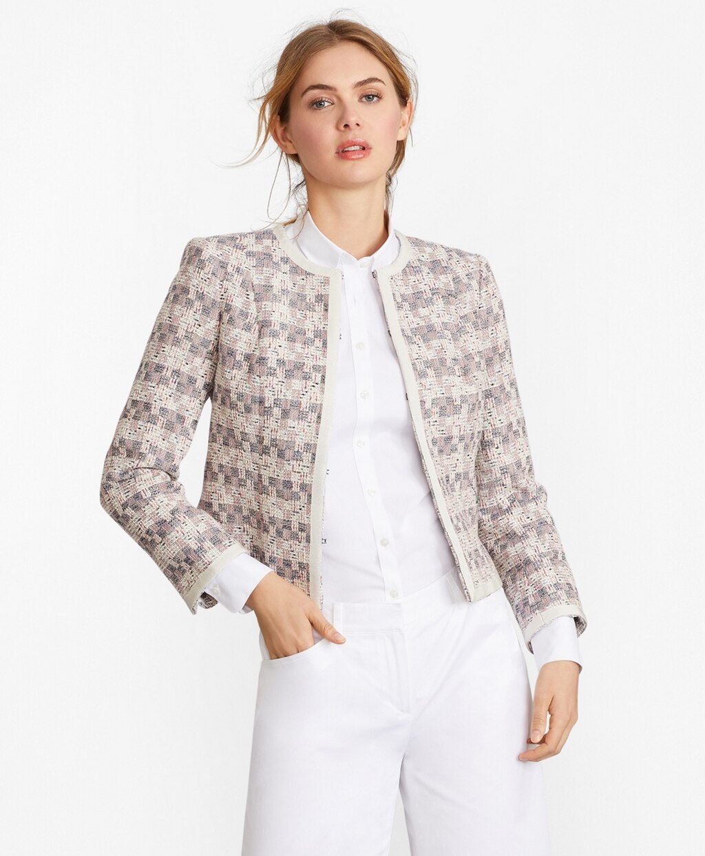 Brooks Brothers Women Checked Tweed Boucle Jacket