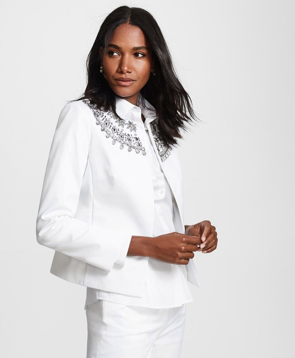 Brooks Brothers Women Beaded Cotton Sateen Jacket