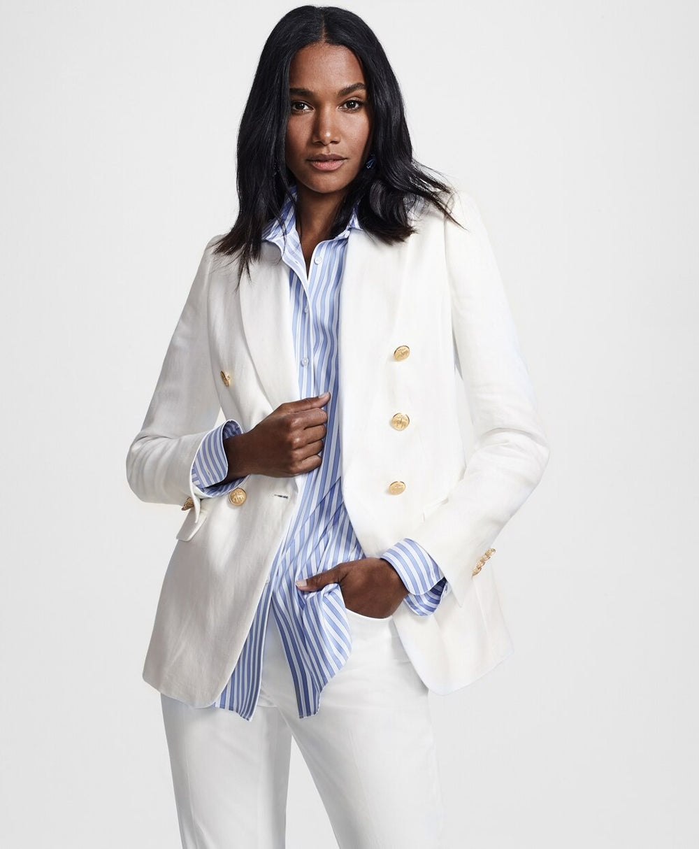 Brooks Brothers Women Irish Linen Double-Breasted Blazer