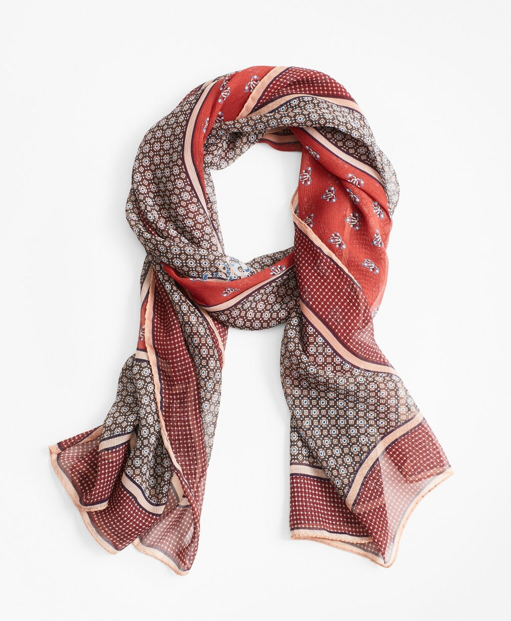 Brooks Brothers Women Foulard Silk Chiffon Oblong Scarf