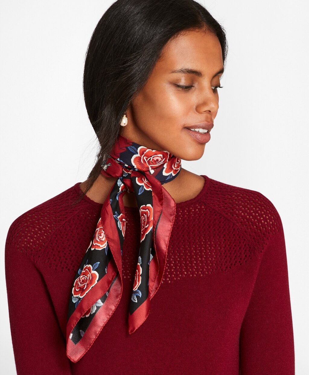 Brooks Brothers Women Rose-Print Silk Square Scarf