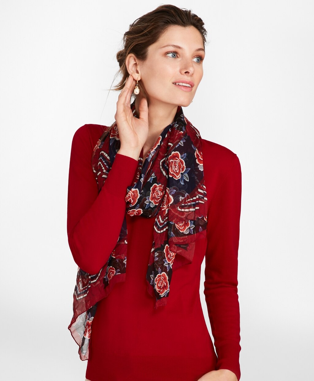 Brooks Brothers Women Rose-Print Silk Chiffon Oblong Scarf
