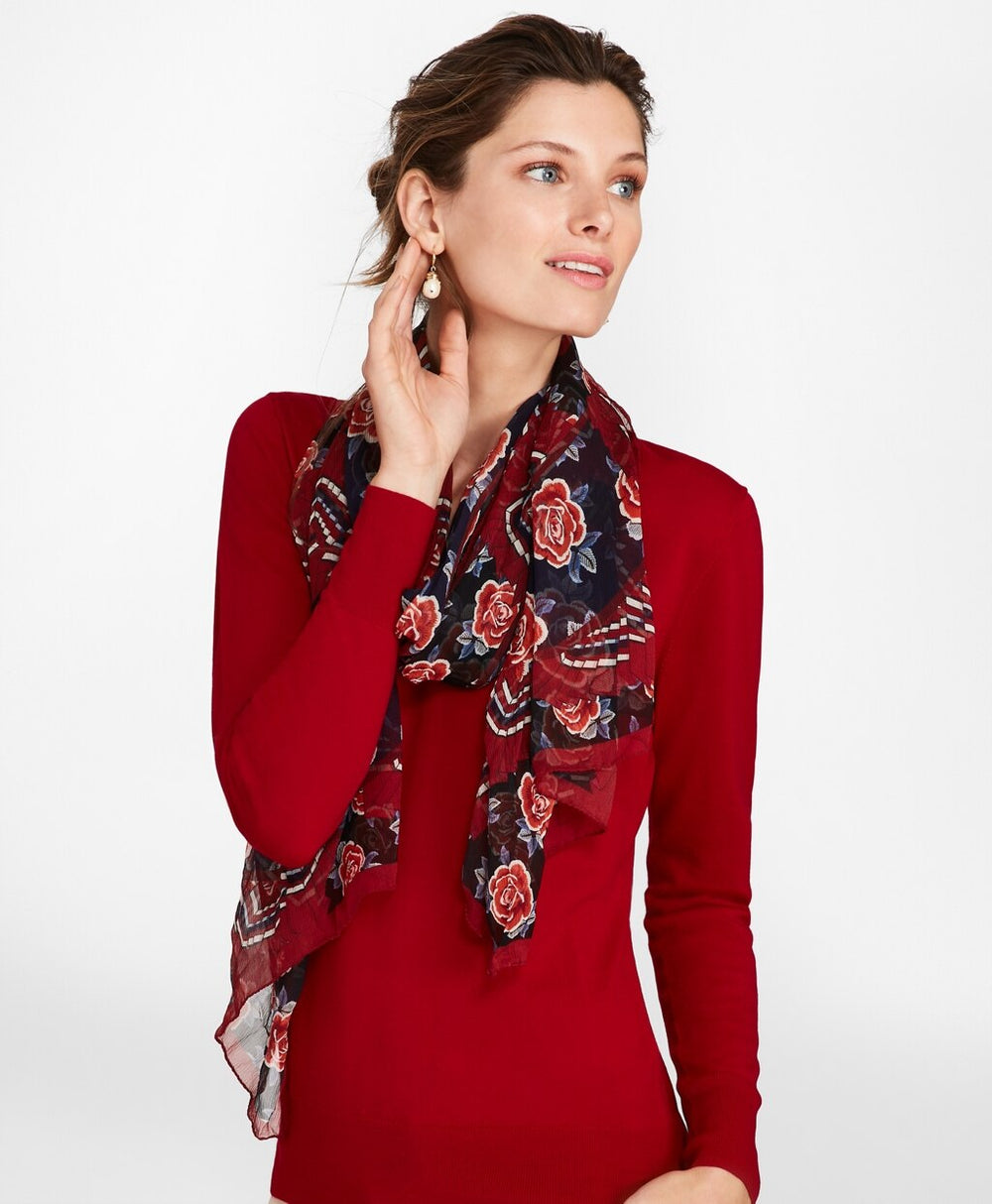 Brooks Brothers Women Rose-Print Silk Chiffon Oblong Scarf