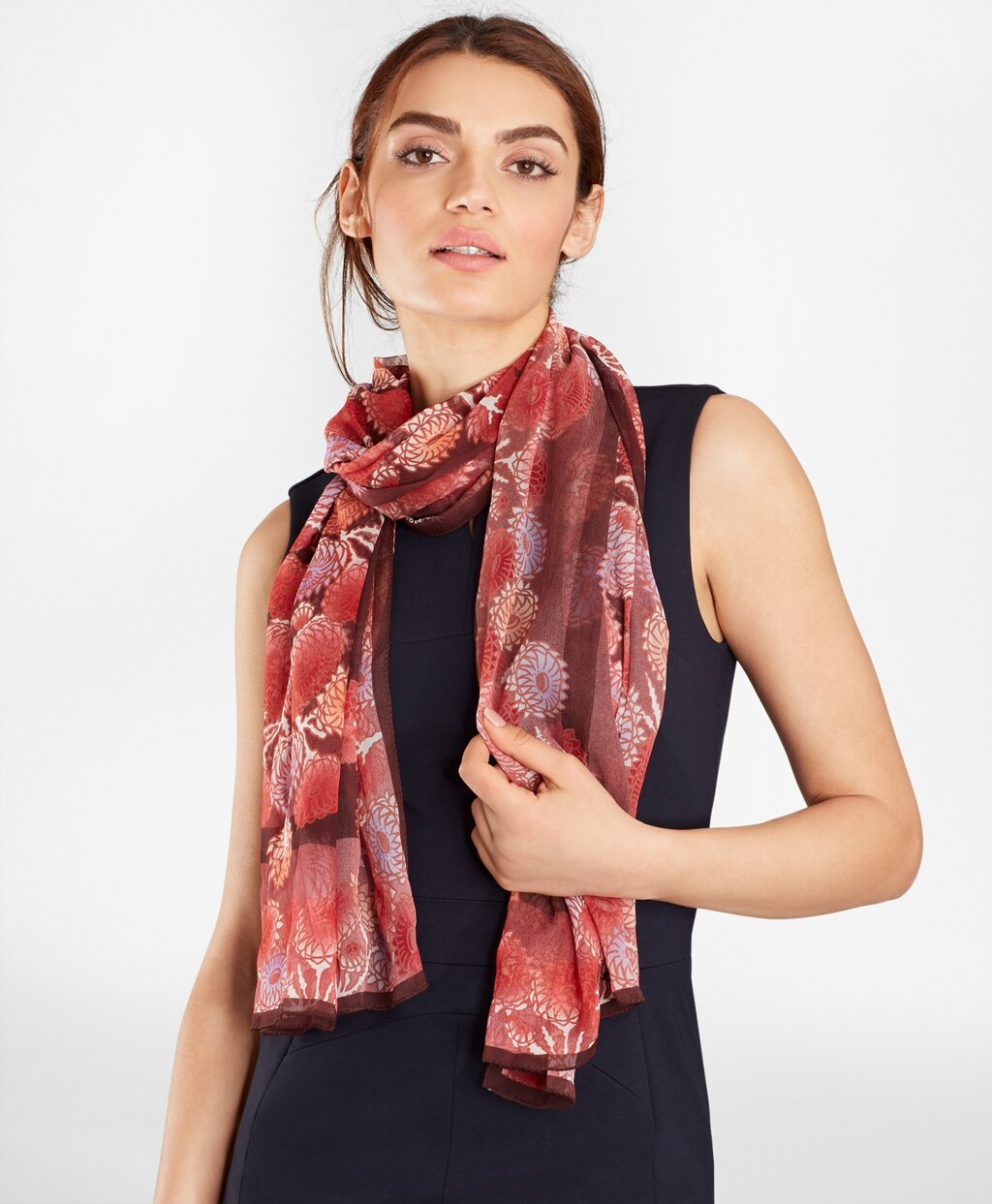 Brooks Brothers Women Floral-Print Silk Chiffon Oblong Scarf