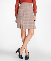 Brooks Brothers Women Houndstooth-Checked Stretch-Wool Pleated Skirt