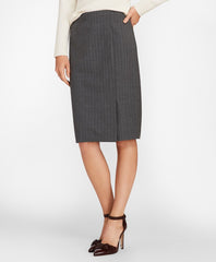 Brooks Brothers Women Pinstripe Stretch Wool Faux Wrap Skirt