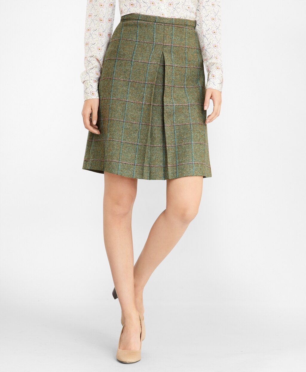 Brooks Brothers Women Checked Wool Tweed Skirt
