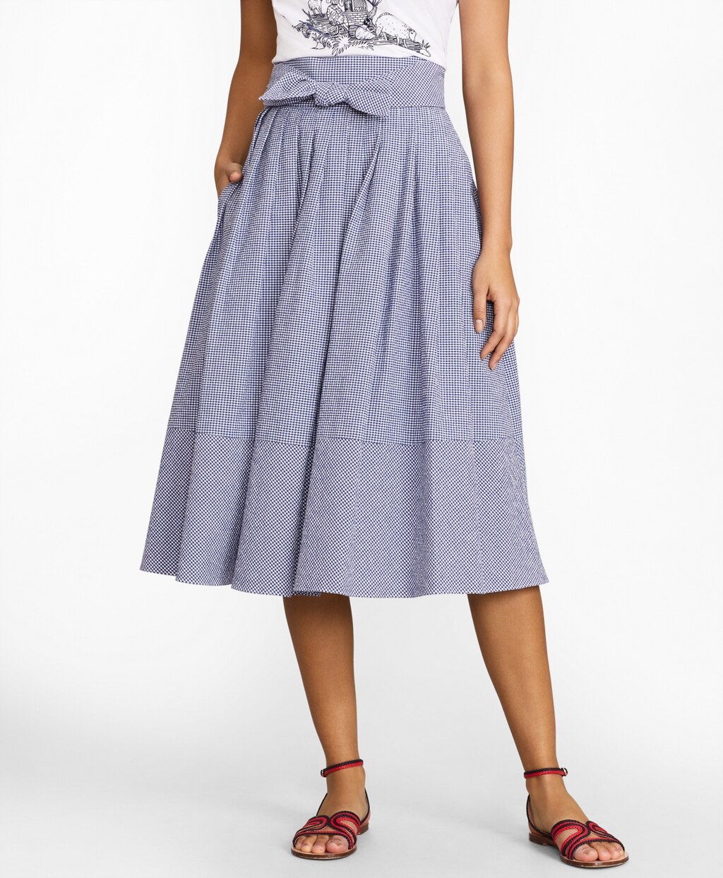Brooks Brothers Women Gingham Seersucker Pleated Skirt