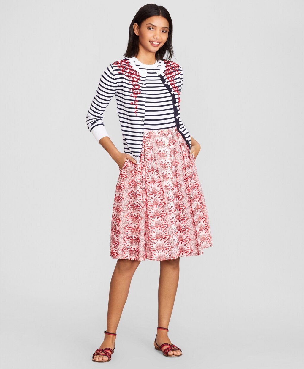 Brooks Brothers Women Cotton Eyelet Pleated Skirt