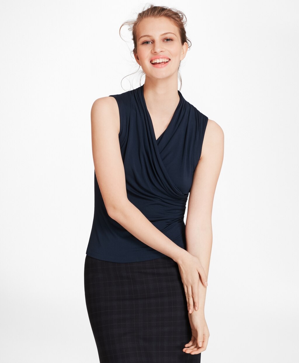 Brooks Brothers Women Jersey Faux Wrap Shell