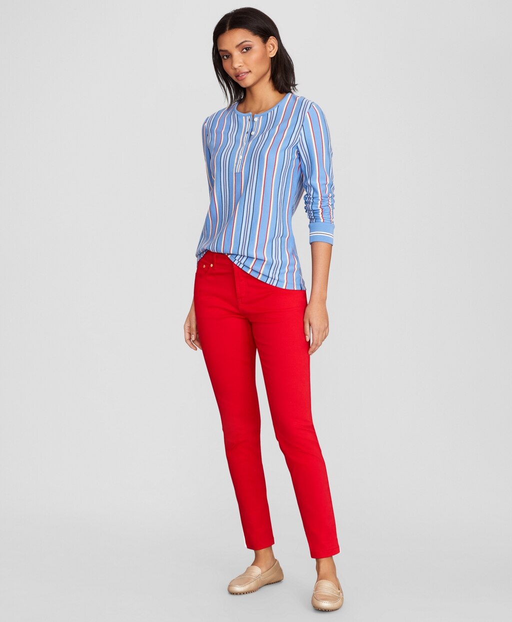Brooks Brothers Women Striped Supima® Cotton Jersey Henley Tunic