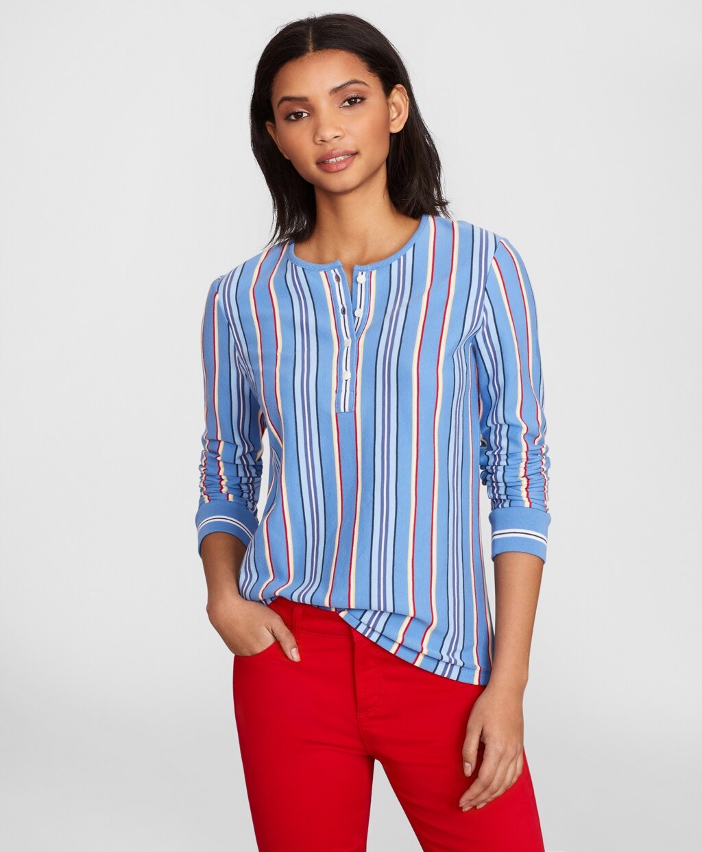Brooks Brothers Women Striped Supima® Cotton Jersey Henley Tunic