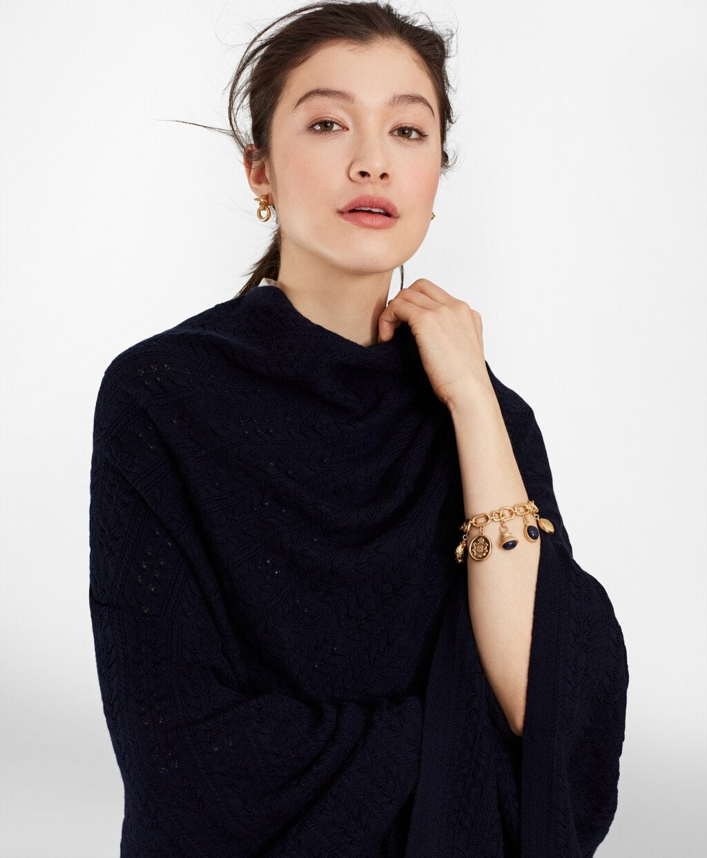 Brooks Brothers Women Pointelle Cable-Knit Merino Wool Ruana