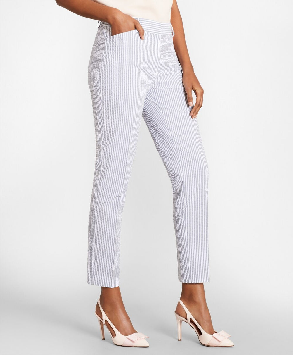Brooks Brothers Women Striped Stretch Cotton Seersucker Pants