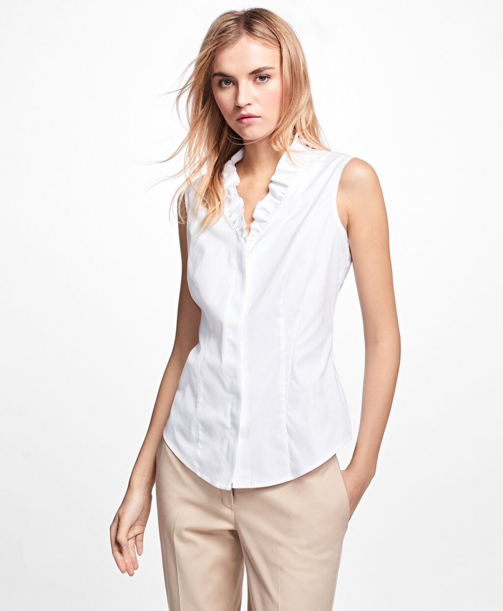 Brooks Brothers Women Non-Iron Sleeveless Ruffled Blouse