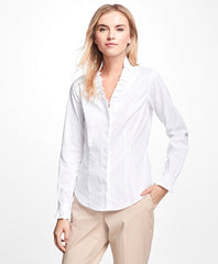 Brooks Brothers Women Non-Iron Ruffle Pinpoint Oxford Dress Shirt
