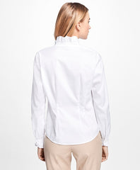 Brooks Brothers Women Non-Iron Ruffle Pinpoint Oxford Dress Shirt