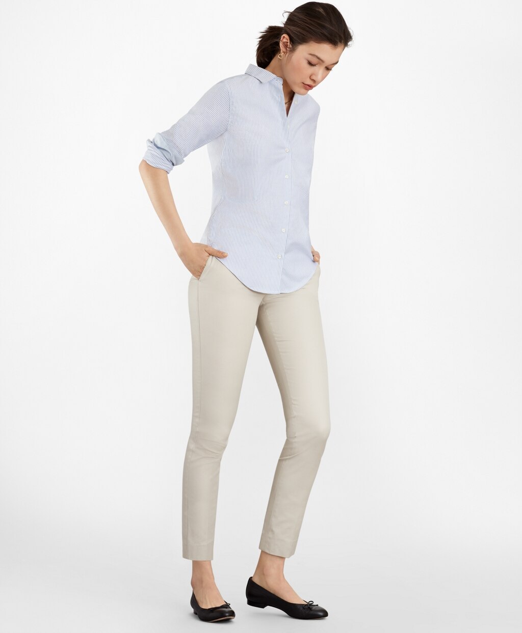 Brooks Brothers Women Classic-Fit Supima® Cotton Oxford Stripe Forward-Point Shirt