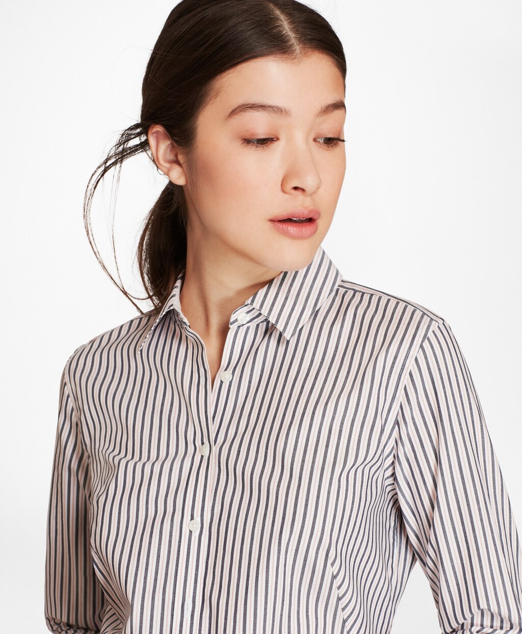 Brooks Brothers Women Striped Cotton Dobby Fitted Shirt