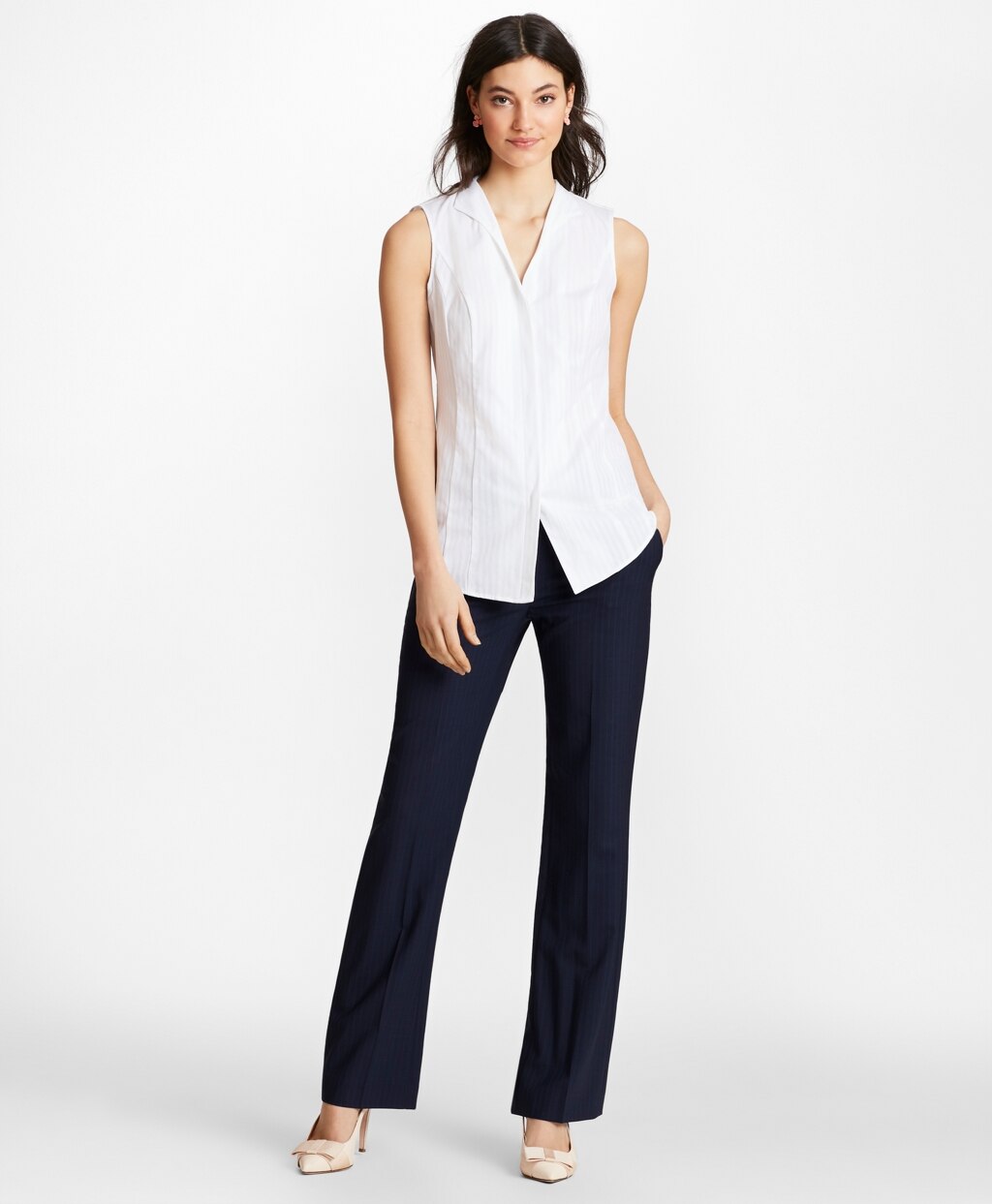 Brooks Brothers Women Diamond-Stripe Dobby Cotton Sleeveless Blouse
