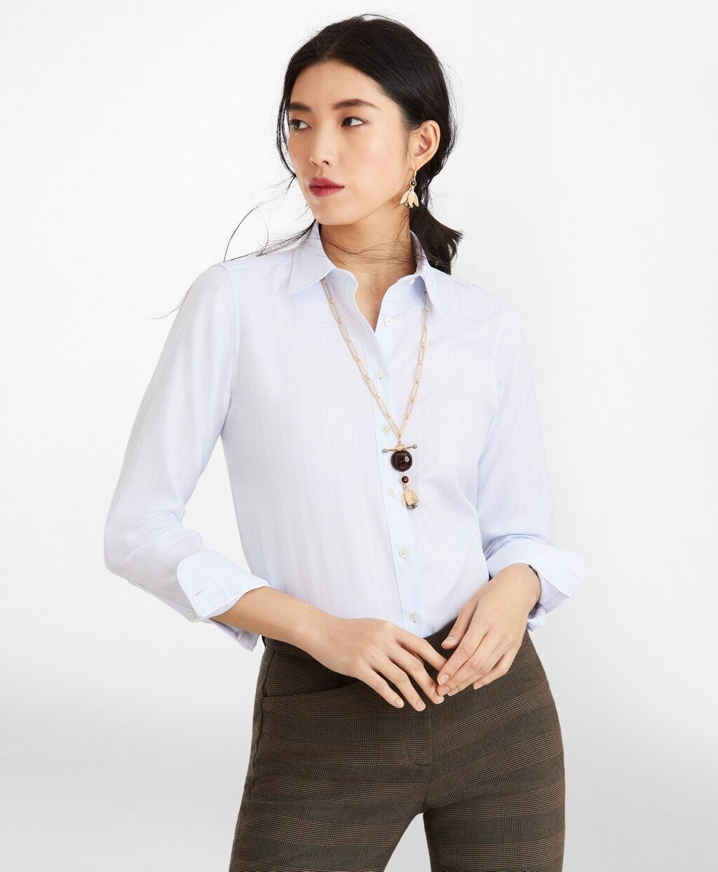 Brooks Brothers Women Classic-Fit Striped Cotton Dobby Luxury Shirt