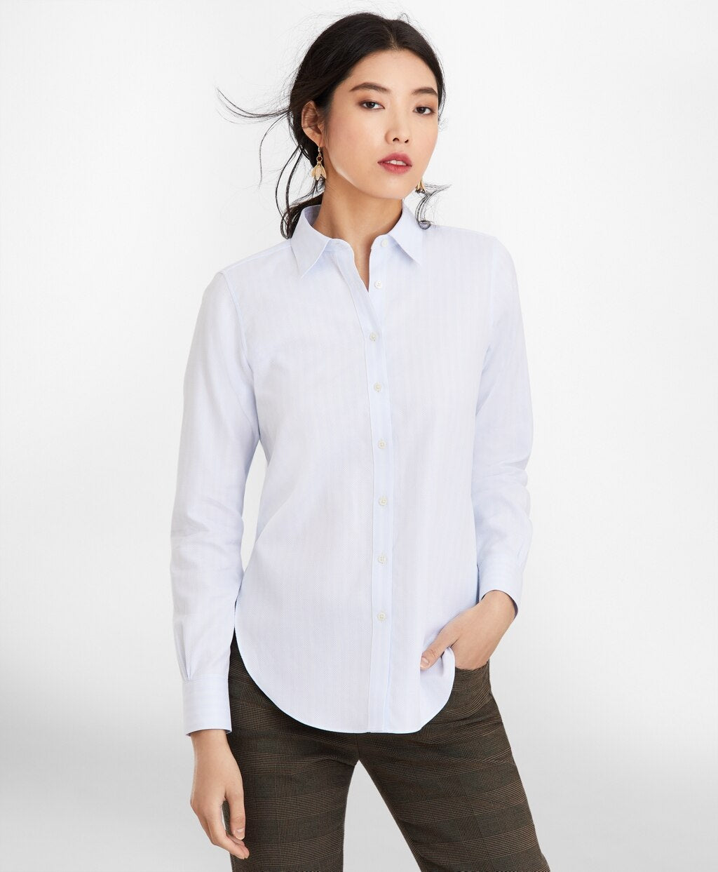 Brooks Brothers Women Classic-Fit Striped Cotton Dobby Luxury Shirt